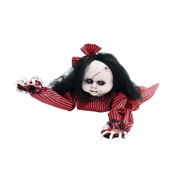 Haunted Hill Farm 44 In. Animatronic Doll, Indoor/Outdoor Halloween Decoration, Light-up Blue Eyes, Crawling, Battery