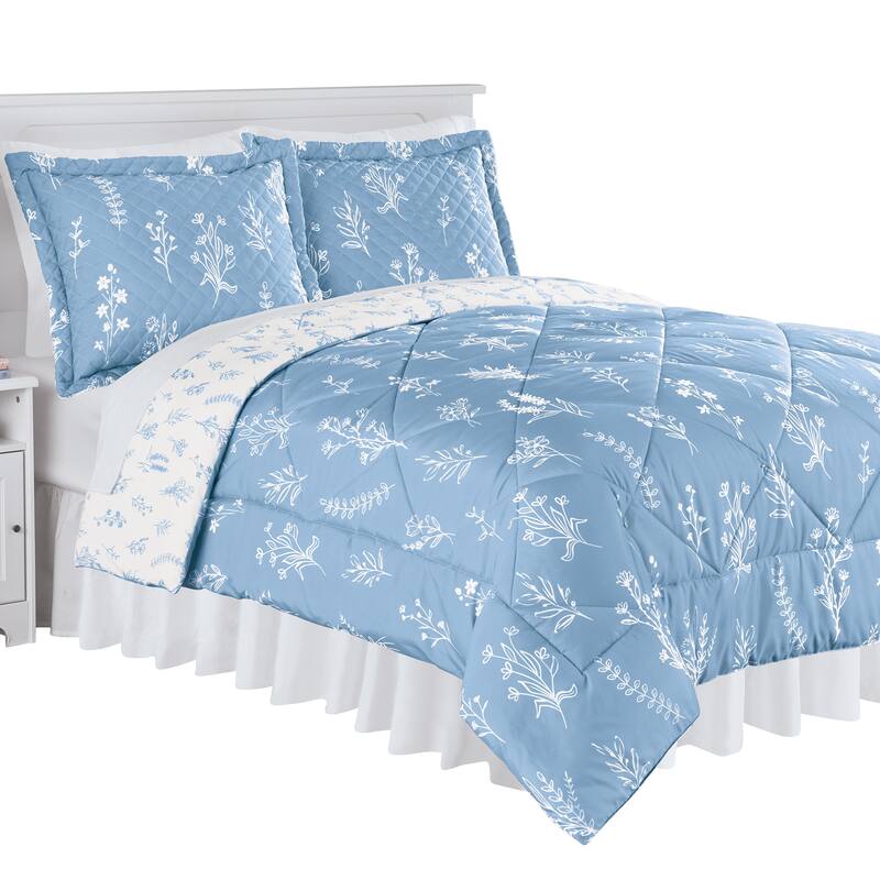 Reversible Floral and Leaf Pattern 3-Piece Comforter Set