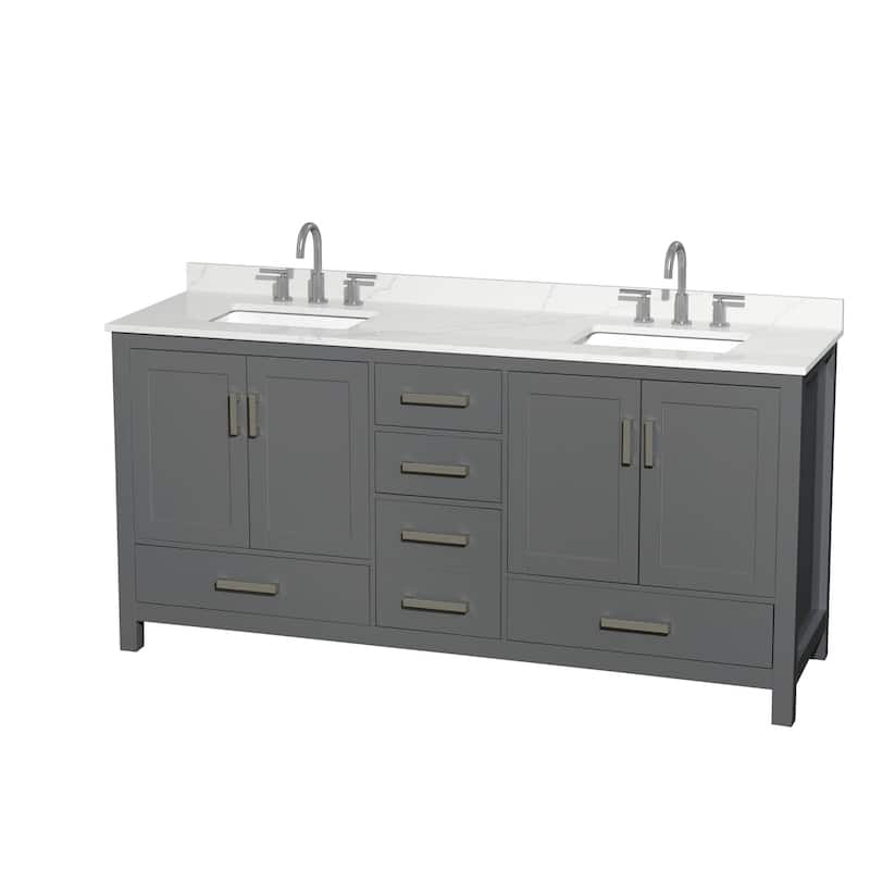 Wyndham Collection WCS141472D-QTZ-US3MXX Sheffield 72" Free Standing - Dark Gray / Giotto Quartz Top / Brushed Chrome