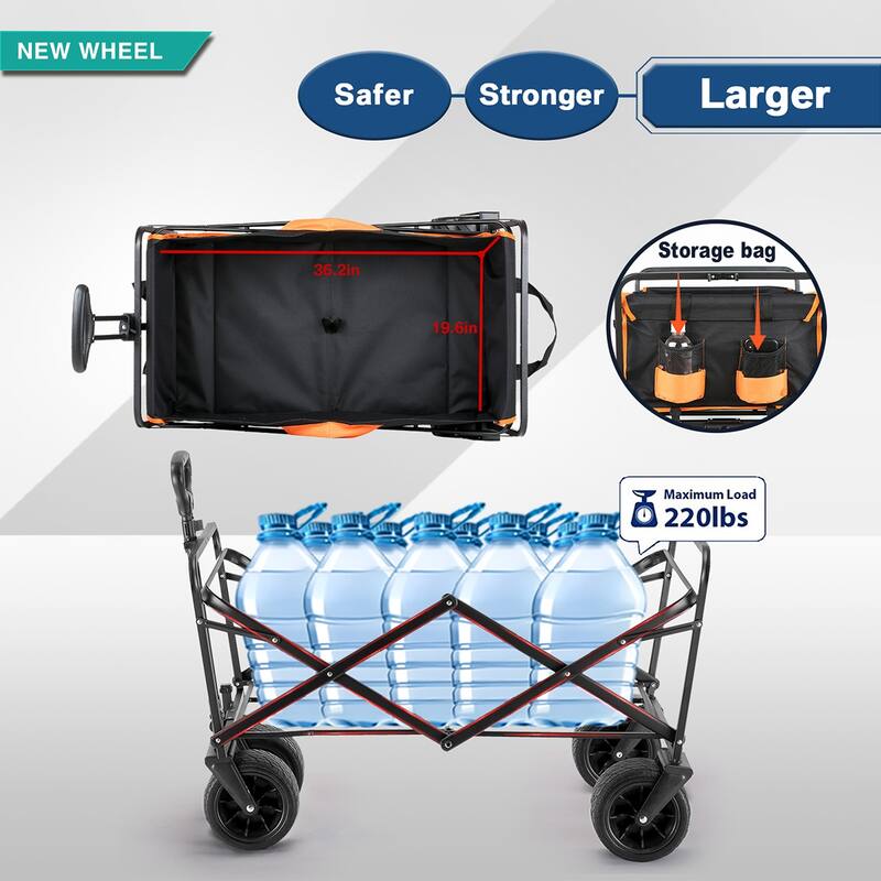 Heavy-Duty 350lb Capacity All-Terrain Folding Wagon - Collapsible Utility Cart with Large Wheels