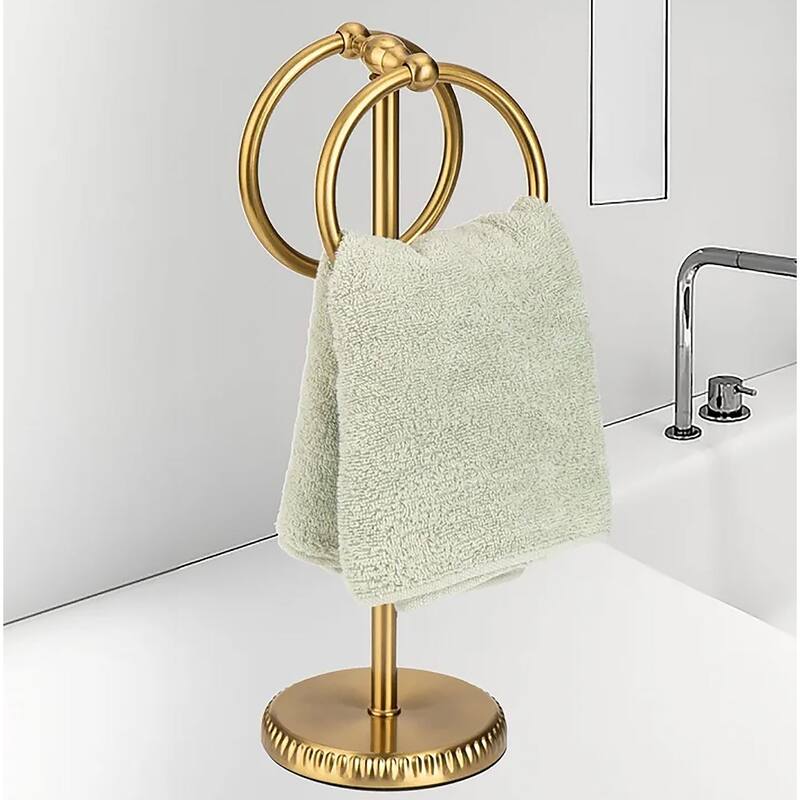 Aged Brass Gold Stainless Steel Double Ring Fingertip Towel Holder With Heavy Base