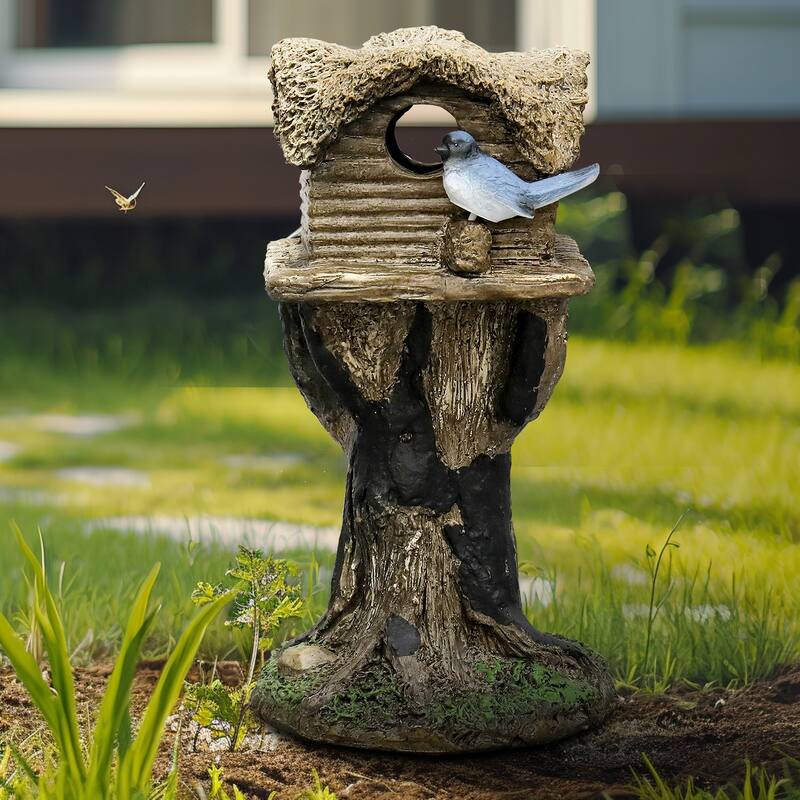 17.7in H Concrete Garden Statue for Outdoor, Statue for Home and Garden(BirdHouse)