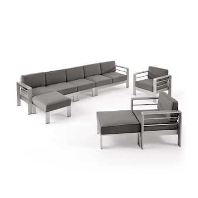 Cape Coral Outdoor Modern 7 Seater Aluminum Chat Set with Ottomans by Christopher Knight Home