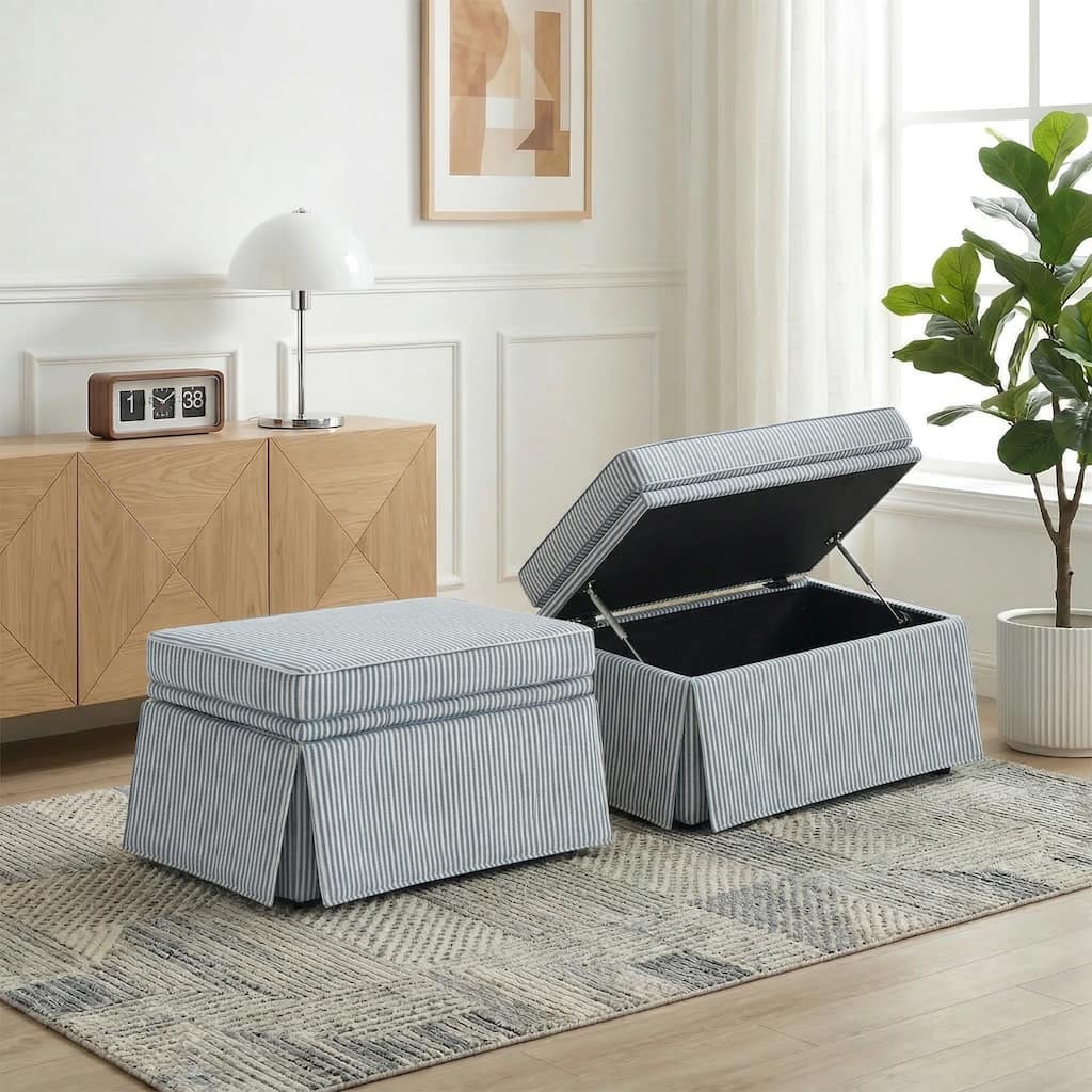 2 Set Rectangle Chenille Upholstered Storage Ottoman