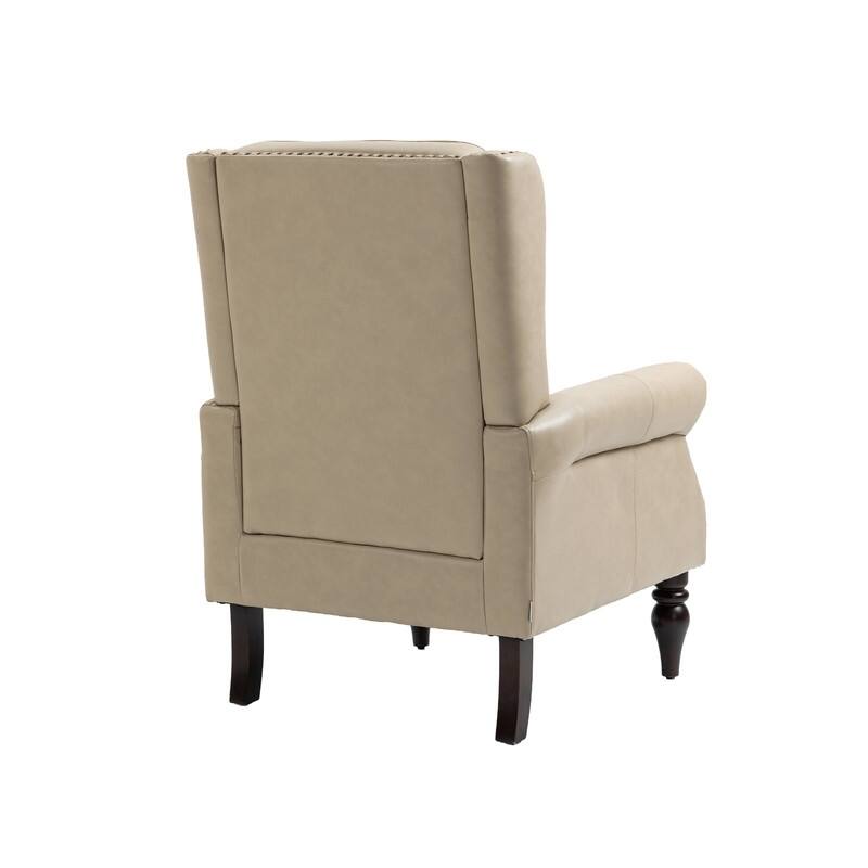 Modern Wood Frame Accent Armchair - Supportive PU Leather Lounge Chair for Living Room & Bedroom