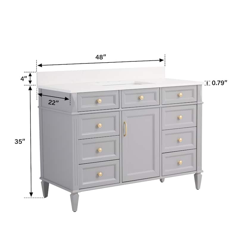 35''H Solid Wood Bath Vanity With Carrera White Quartz Top and Sink