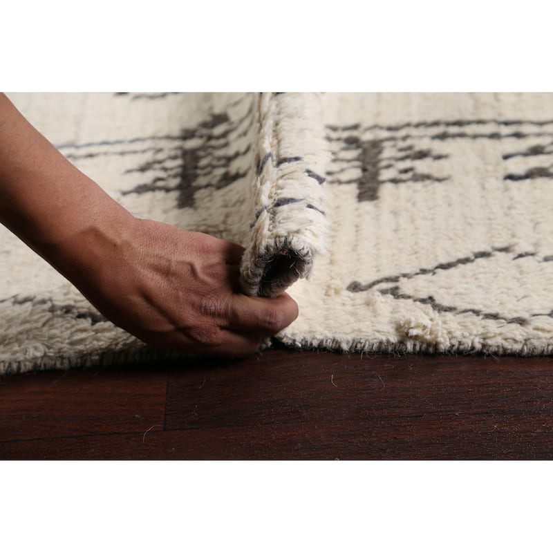 Geometric Oriental Moroccan Area Rug Hand-knotted Wool Carpet - 9'1" x 12'2"