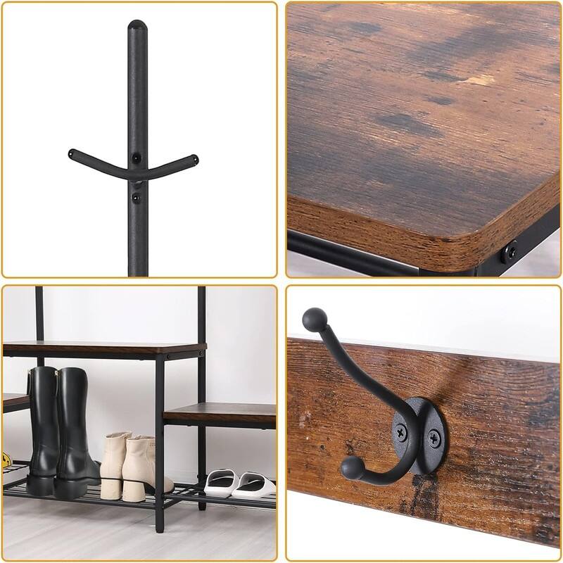 Hall Tree Entryway Bench with Coat Rack and Shoe Storage