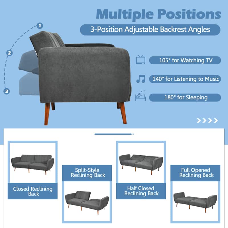 Gymax Modern Sofa Bed Convertible Futon Sofa w/ 3-Level Adjustable - 82.5'' x 34'' x 32''