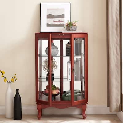 2 Doors Curio Cabinet with Tempered Glass Doors