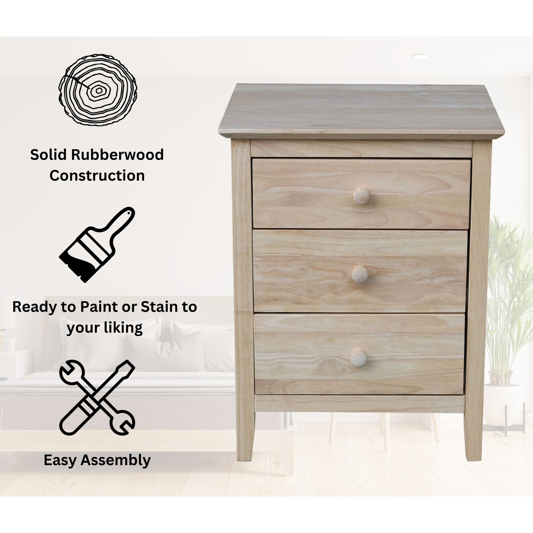 Solid Wood Nightstand with 3 Drawers by International Concepts-image
