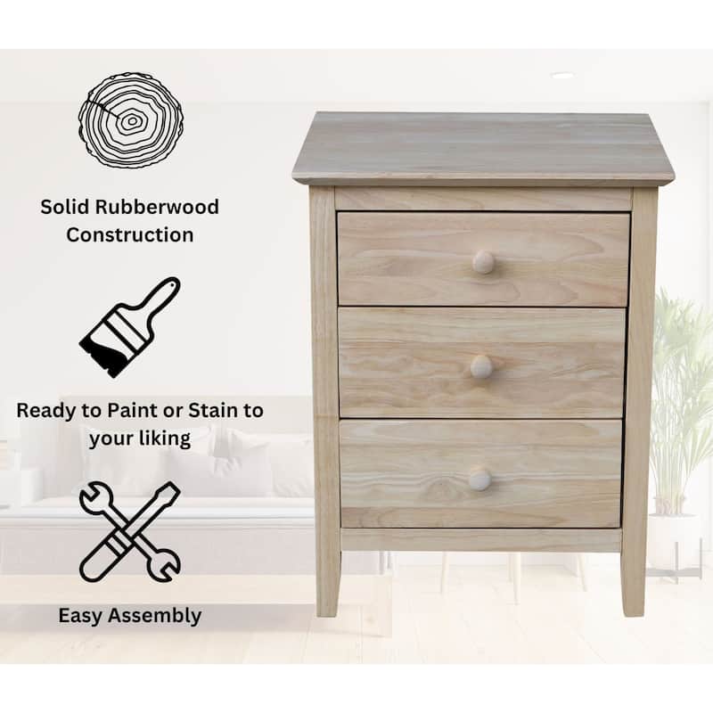 International Concepts Solid Wood Bedroom Nightstand with 3 Drawers