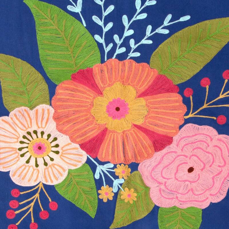 HomeRoots 26" Blue And Black Tropical Oversized Flowers Butterfly Chair - 26' X '35' X '25.2