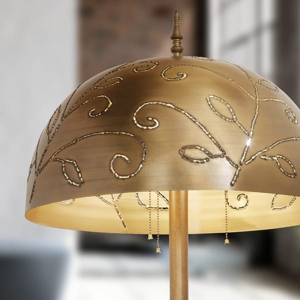 Riya River of Goods Gold Finish Metal 3 Light Candlestick 65.25 Inch Floor Lamp with Bowl Shade 20 x 20 x 65.25 On Sale Bed Bath Beyond 38462250