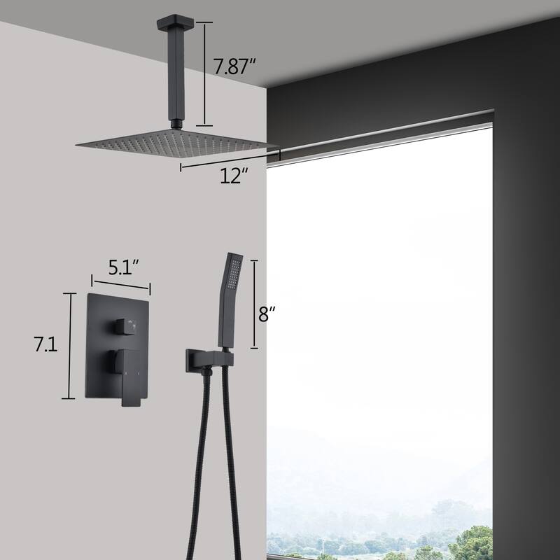 Shower Faucets Sets Complete Shower System 12 Inches Rain Shower Head with Handheld Shower Valve