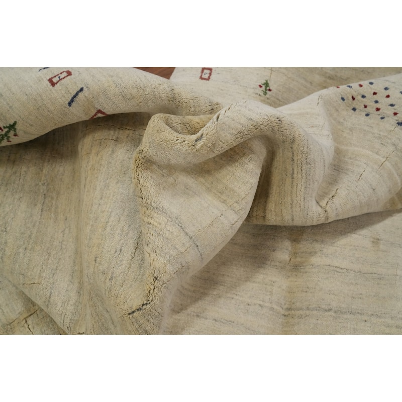 Hand Knotted Oriental 100% Wool Carpet Tribal Animal Pictorial Beige & Ivories Gabbeh Area Rug - 9' 11'' X 8' 0''