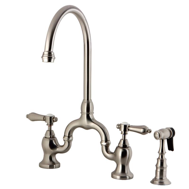 Kingston Brass Heirloom Bridge Kitchen Faucets with Brass Sprayer - Brushed Nickel