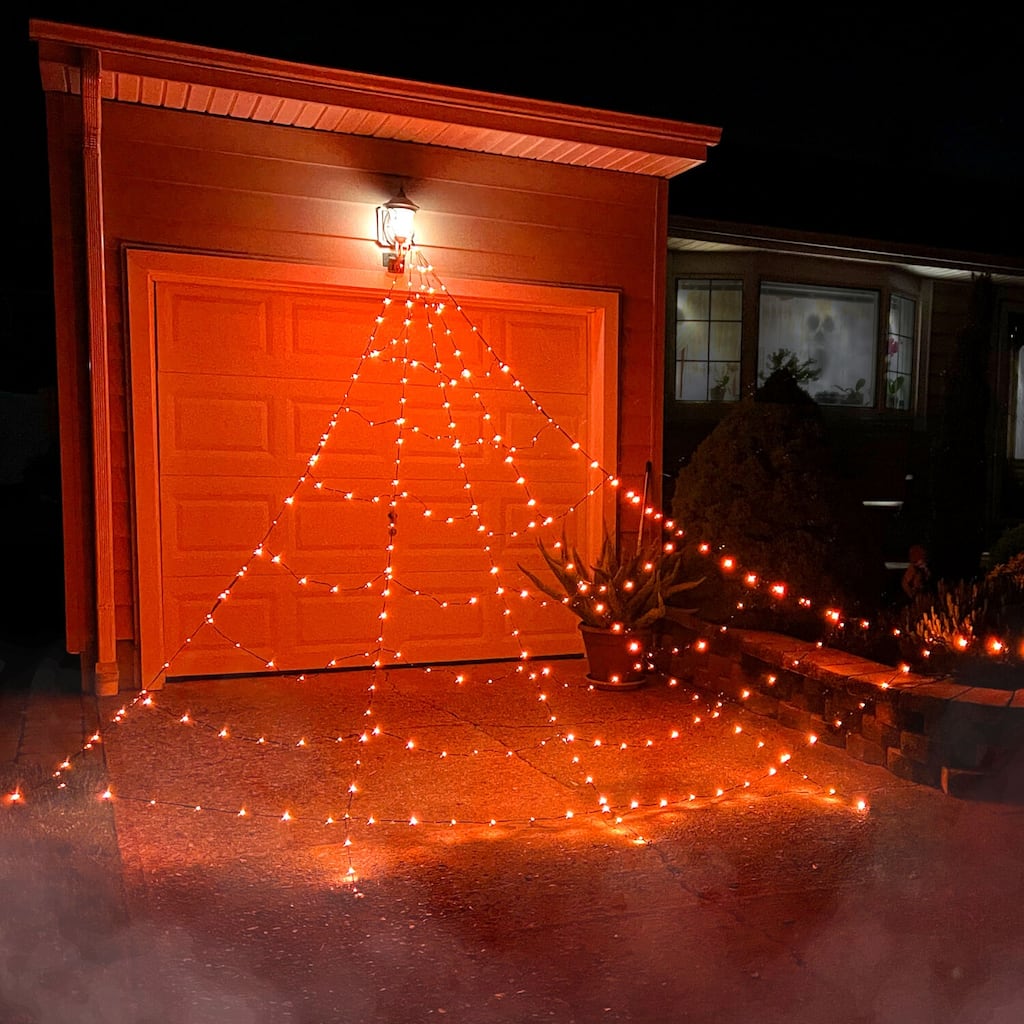 Haunted Hill Farm 12-ft. Prelit Spider Web with 3 Multicolor Light Functions