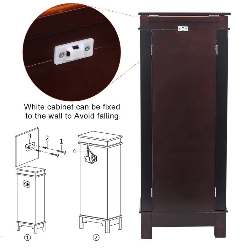 Large Jewelry Armoire with Mirror, 8 Drawers & 16 Necklace Hooks, 2 Side Swing Doors