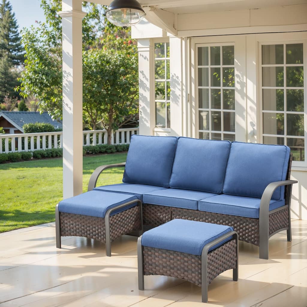 Pocassy Outdoor Sofa Ottomans Patio Furniture