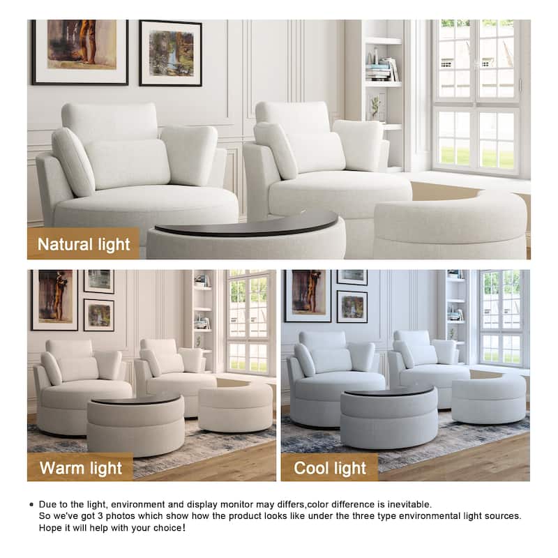 Upholstered Swivel Barrel Armchair with Storage Ottoman (Set of 2)