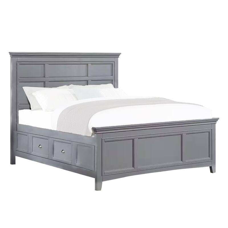 Lile Twin Bed with Crown Moulding, Storage Drawers, Gray Solid Wood