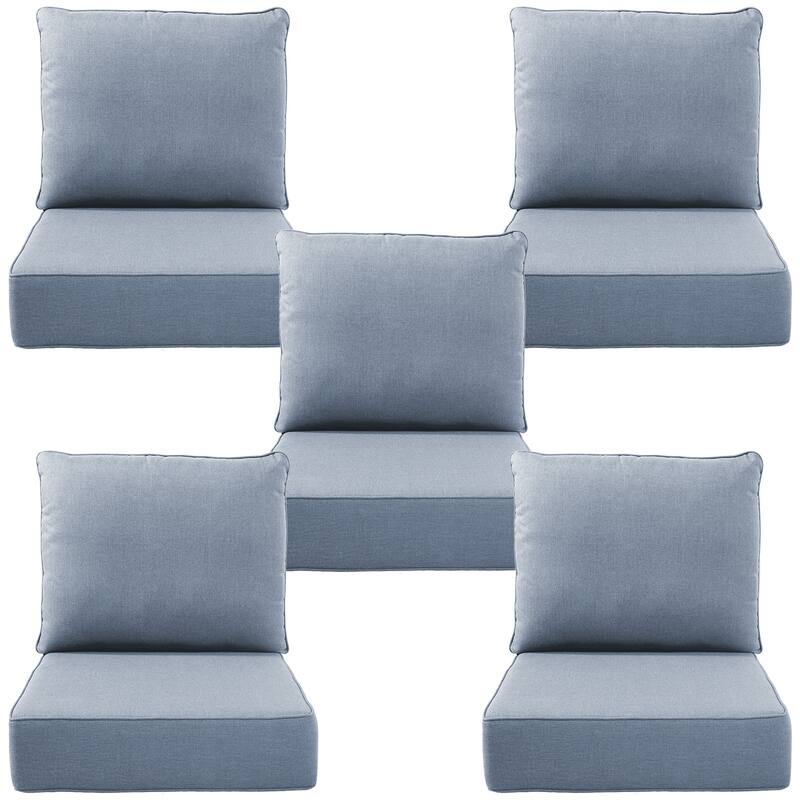 Gymojoy 24"x22"x6" Patio Thick Cushions & Pillows Set - Deep Seat Indoor/Outdoor Water & Fade Resistant - Five Sets - Baby Blue