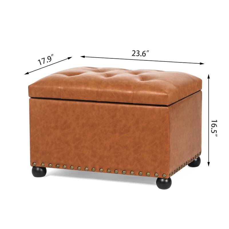 Adeco Tufted Bottom Bonded Leahter Brown Rectangle Storage Ottoman