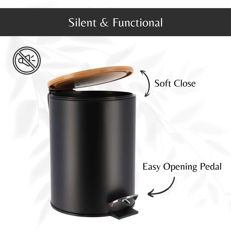 Stylish Trash Can with Bamboo Lid and Pedal, 2.5L Capacity - 9.2" H x 8" L x 8" W