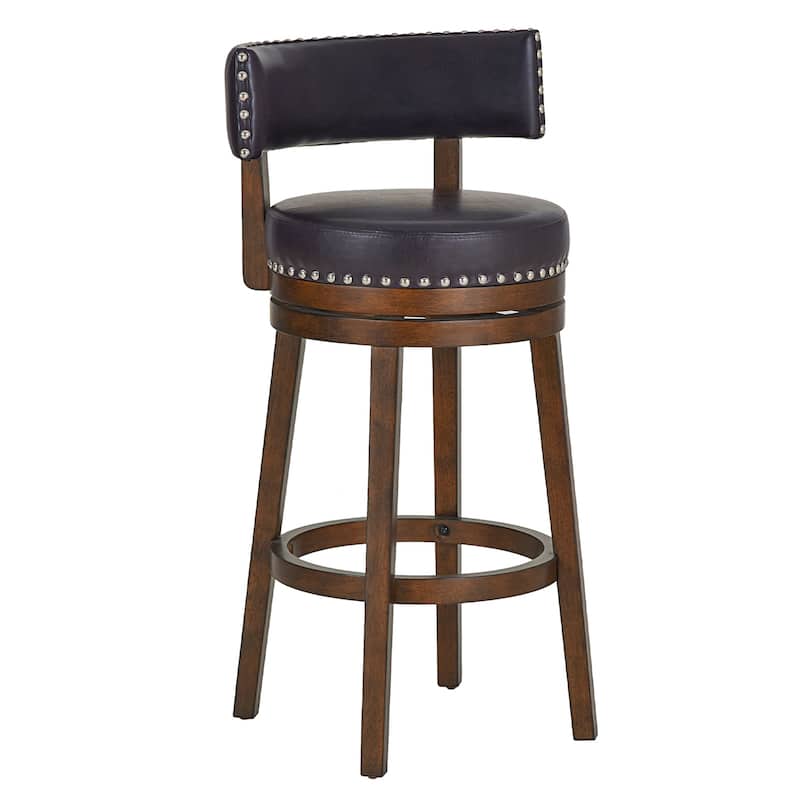 Modern Velvet Swivel Bar Stool - 25" or 30" Counter Height with Adjustable Footrest & Walnut Base, for Kitchen Islands - Single - Dark Brown - Bar Height