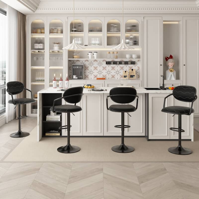 Swivel Bar Stool Set PU Leather Barstools Height Adjustable Counter Stools Bar Chairs For Home Bar Kitchen Dining Room