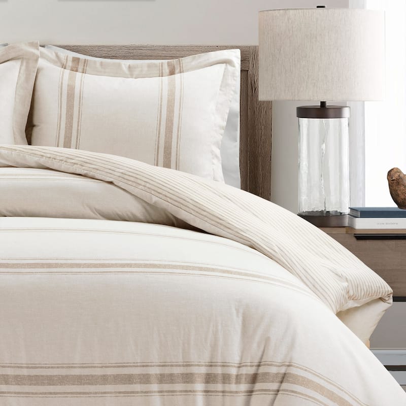 Lush Decor Farmhouse Stripe 3 Piece Duvet Cover Set
