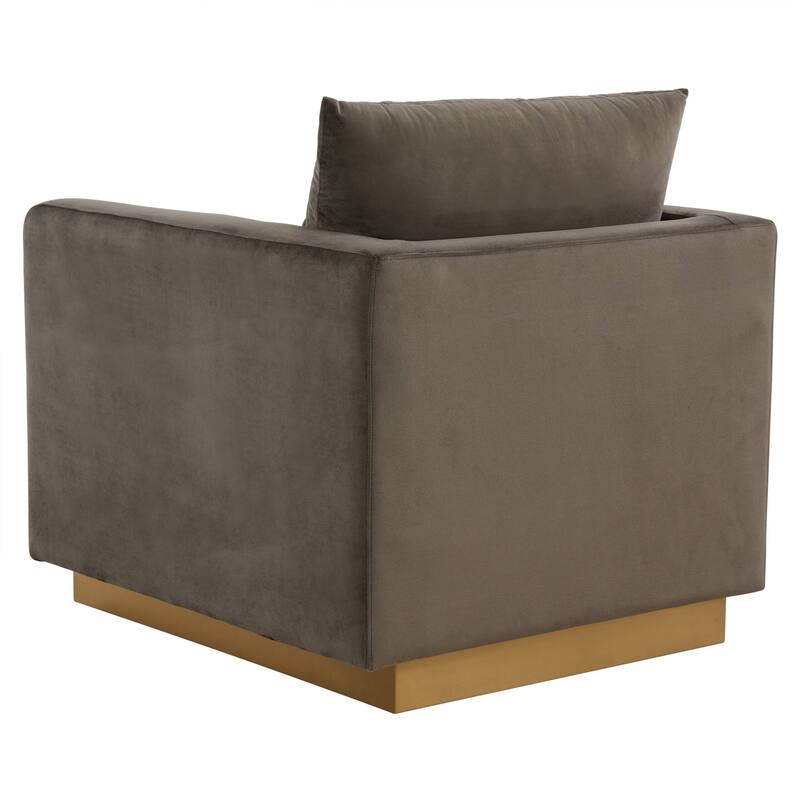 Nervo Velvet Modern Single Seater Sofa, Accent Arm Chair with Gold Stainless Steel Square Base for Living Room & Bedroom - 32.67