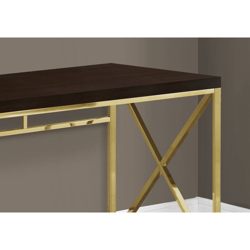 Computer Desk, Home Office, Laptop, Work, Brown Laminate, Gold Metal, Contemporary - Brown