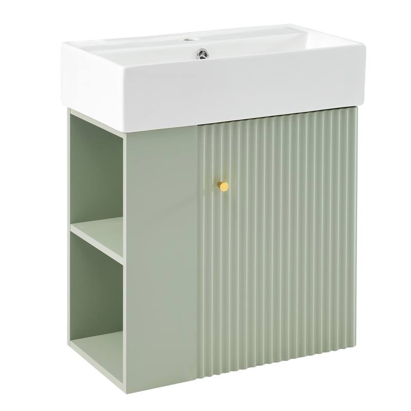 21.6 inch MDF Wall-Mounted Bathroom Vanity Set with Integrated Ceramic Sink with Open shelf and oft-Close