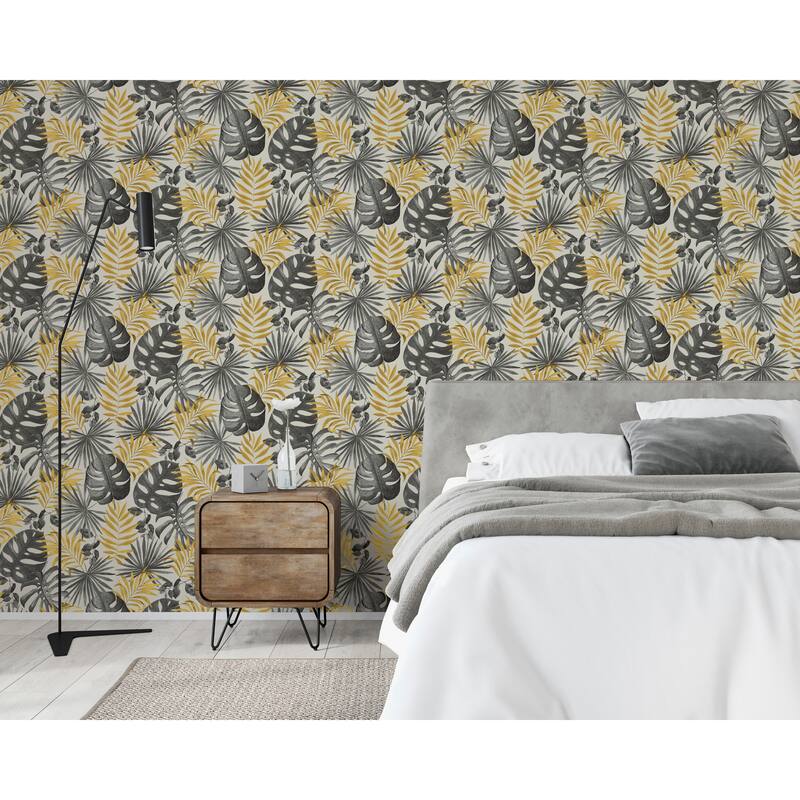 Jungle Wall Black and Gold Vinyl Wallpaper - 20.8 in. W x 33ft L - Double Roll