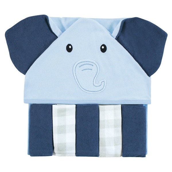 slide 1 of 1, Hudson Baby Infant Boy Hooded Towel and Five Washcloths Set, Navy Blue Elephant, One Size - Navy Blue Elephant - One Size Navy Blue Elephant