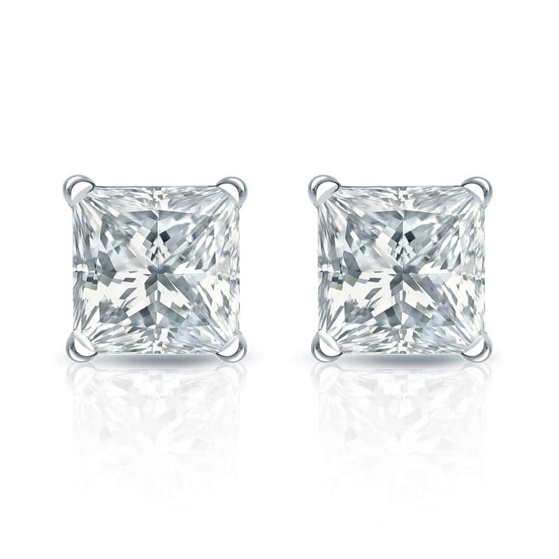 Auriya 18-karat Gold Lab Grown 1.25 carat TDW Princess Diamond Stud Earrings 4-Prong Martini Push-back