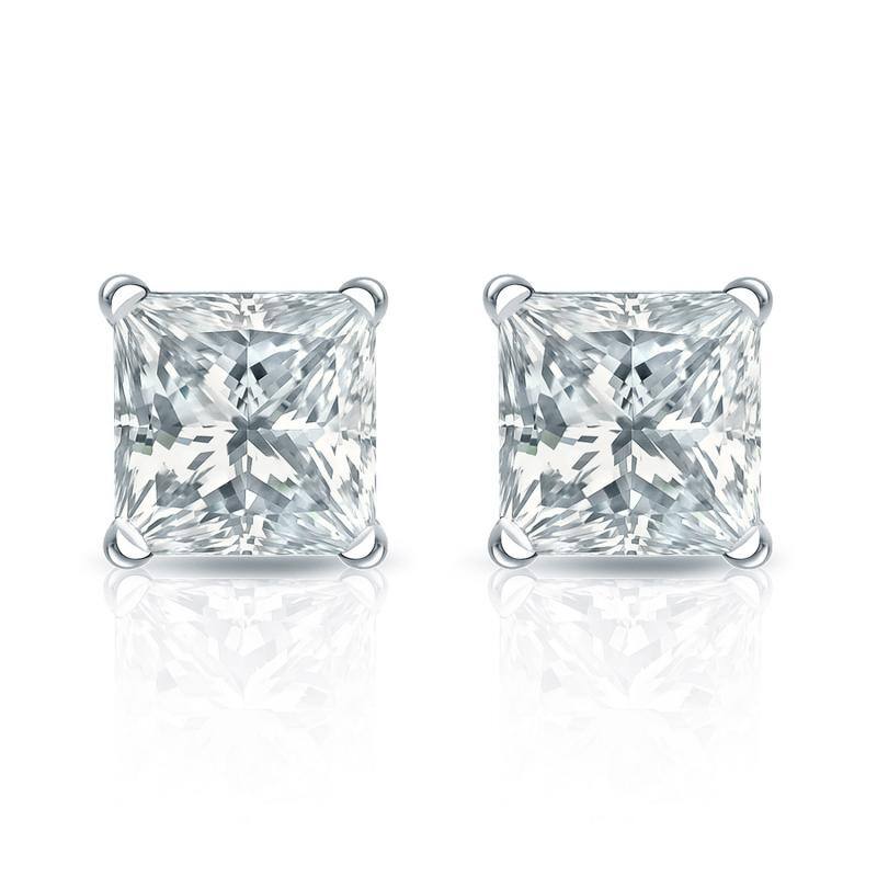 Auriya 18-karat Gold Lab Grown 1.25 carat TDW Princess Diamond Stud Earrings 4-Prong Martini Screw-back