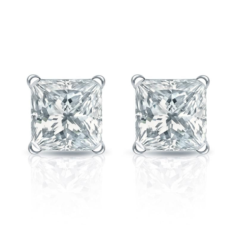 Auriya 18-karat Gold Lab Grown 1.25 carat TDW Princess Diamond Stud Earrings 4-Prong Martini Screw-back