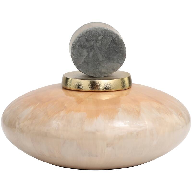 Beige Glass Ombre Geometric Decorative Jars with Peach Accents and Gray Marble Top