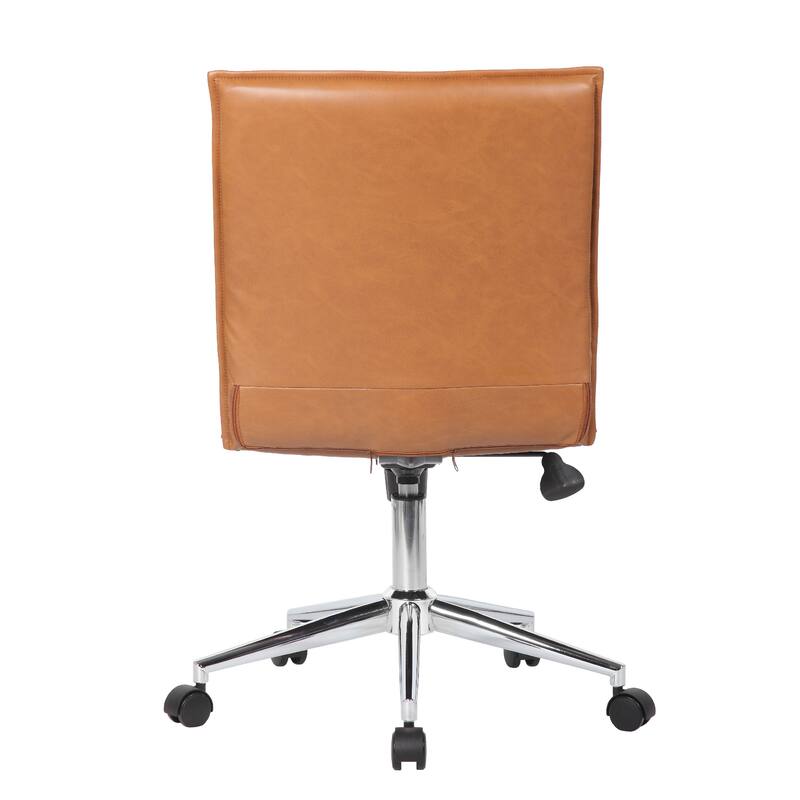 Haily Rolling Armless Commercial Grade Chair with Chrome Base, Caramel Brown Vinyl