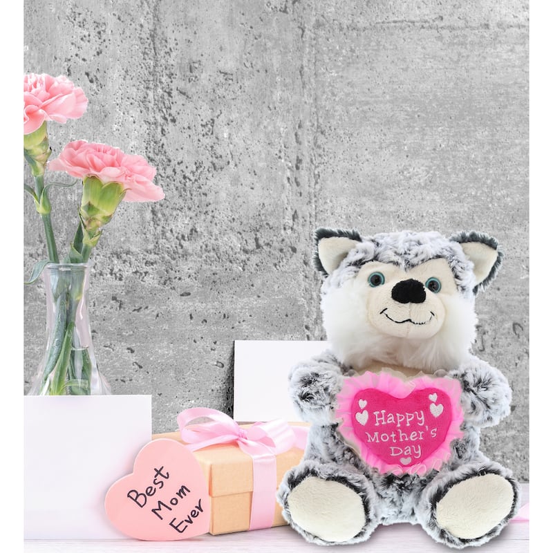 DolliBu Happy Mother's Day Super Soft Plush Sitting Husky Dog Figure - 9 inches