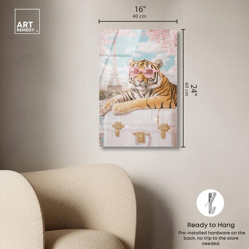 Tiger Luggage Paris Acrylic by Art Remedy, Ready to Hang