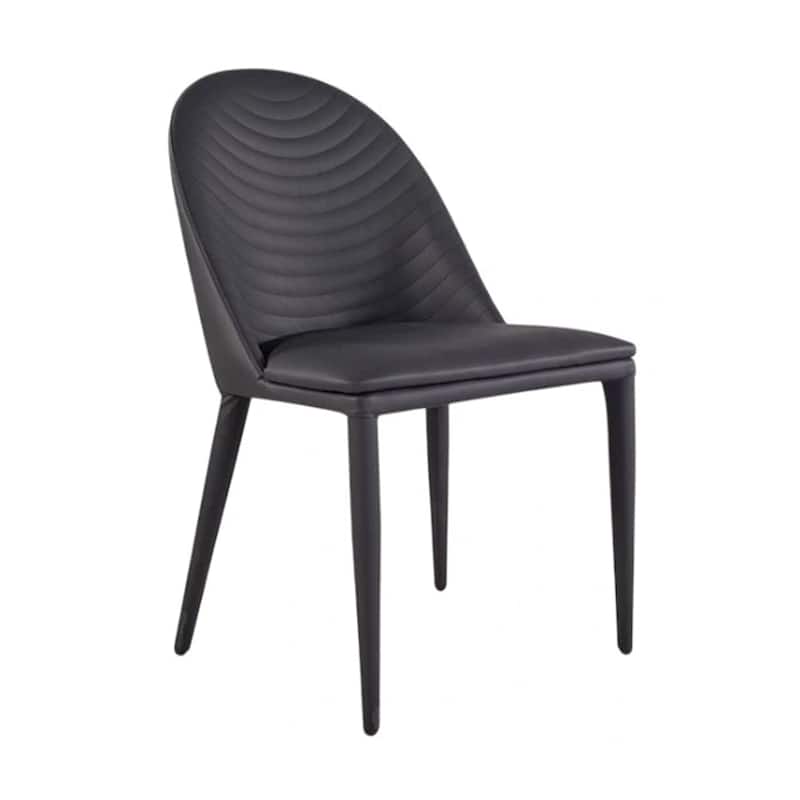 Envik Side Dining Chair Set of 2, Black Metal, Faux Leather, Foam Cushions