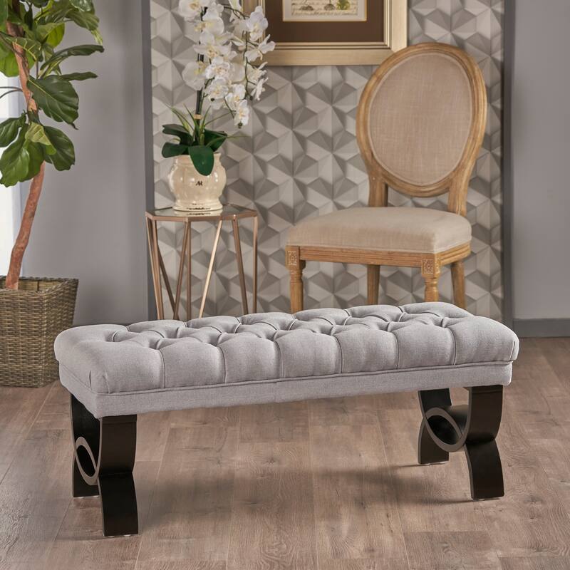 Gorgeous Dining Bench Indoor Bench with Semi-Circular Wood Legs, Window Stool Decorative Stool with Button Tufting