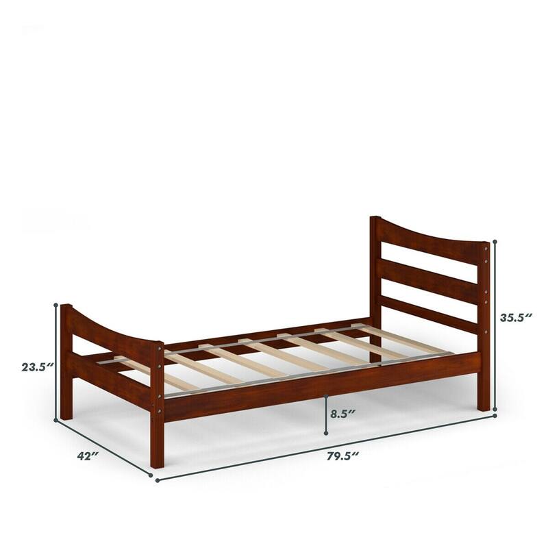 Pine Wood Twin Size Platform Bed Frame with Slat Support and Headboard-Footboard