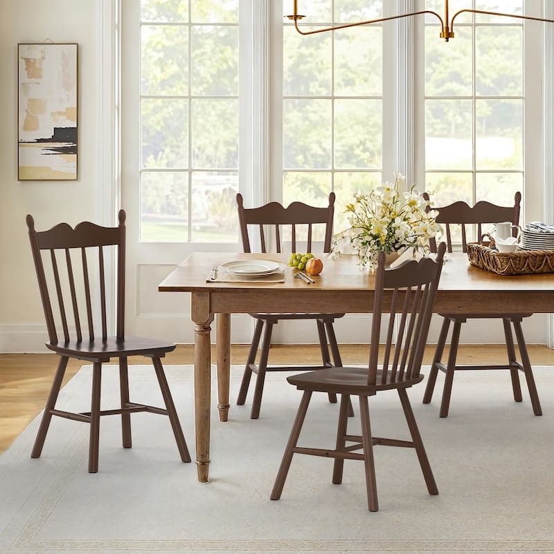 Solid Wood Dining Chairs Set of 4 - N/A - Walnut Color