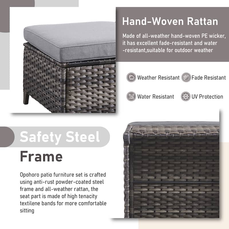 Outdoor Ottomans for Patio Set of 2 PE Wicker