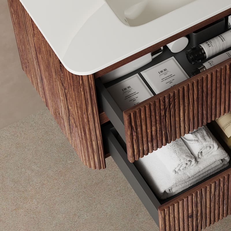 36" Bathroom Vanity with Sink, Modern Wall-Mounted Floating Plywood Bathroom Storage Cabinet with 2 Drawers